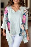 Slit Floral V-Neck Three-Quarter Sleeve Blouse - Trendsi - Flyclothing LLC