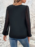 Full Size V-Neck Swiss Dot Long Sleeve Blouse - Trendsi - Flyclothing LLC