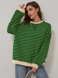 Contrast Striped Long Sleeve Sweatshirt - Trendsi - Flyclothing LLC