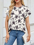Printed Round Neck Short Sleeve Top - Trendsi - Flyclothing LLC