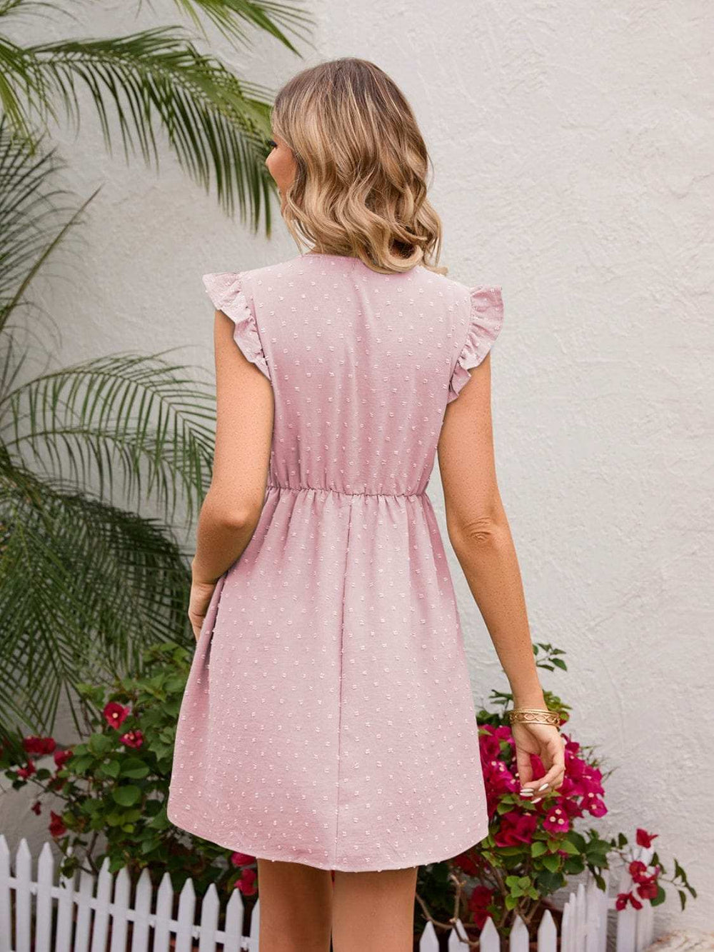 Swiss Dot Ruffled V-Neck Dress - Trendsi - Flyclothing LLC