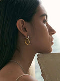 18K Gold-Plated Stainless Steel Contrast Asymmetrical Earrings - Trendsi - Flyclothing LLC