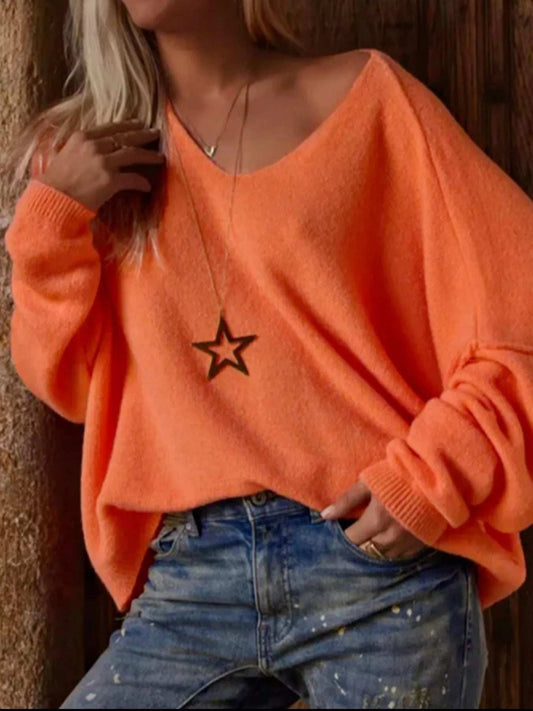 V-Neck Dropped Shoulder Sweater - Trendsi - Flyclothing LLC