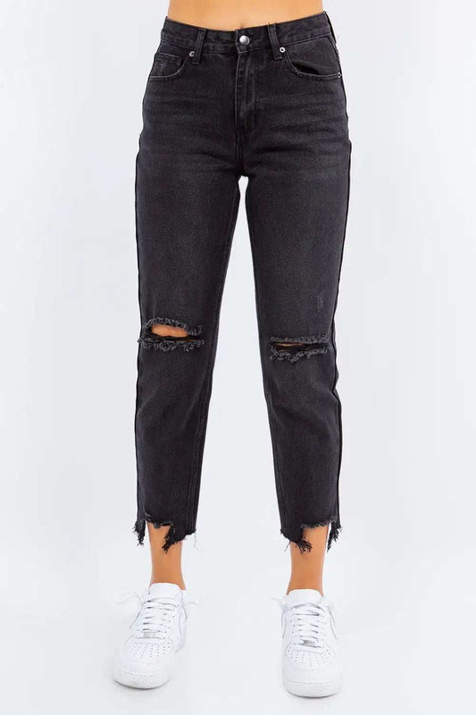 American Bazi High Waist Distressed Cropped Straight Jeans - Trendsi - Flyclothing LLC