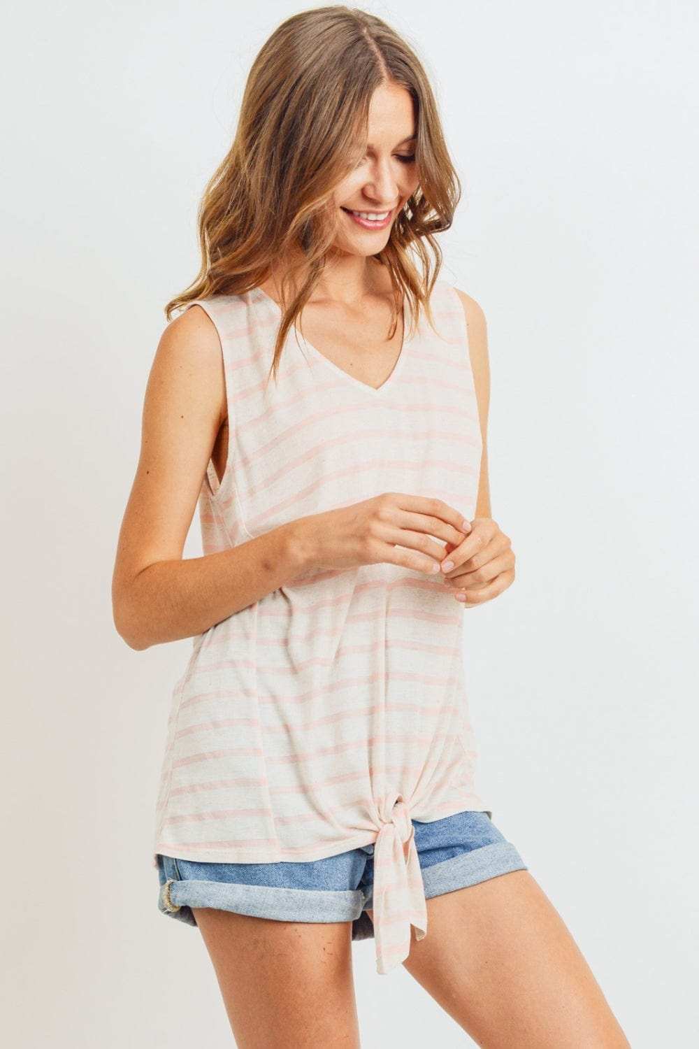 Cotton Bleu by Nu Label Sleeveless Front Tie Striped Top - Trendsi - Flyclothing LLC