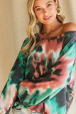 BiBi Tie Dye Print Terry Top with Puff Sleeves - Trendsi - Flyclothing LLC