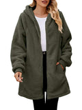 Fuzzy Pocketed Zip Up Long Sleeve Hooded Jacket - Trendsi - Flyclothing LLC