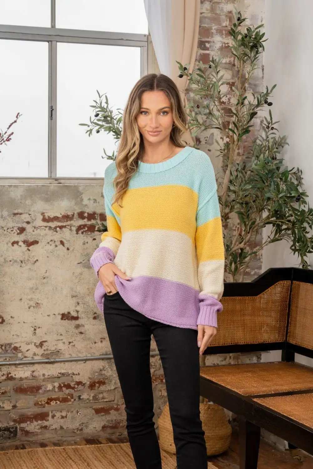 Sew In Love Full Size Color Block Exposed Seam Sweater - Trendsi - Flyclothing LLC