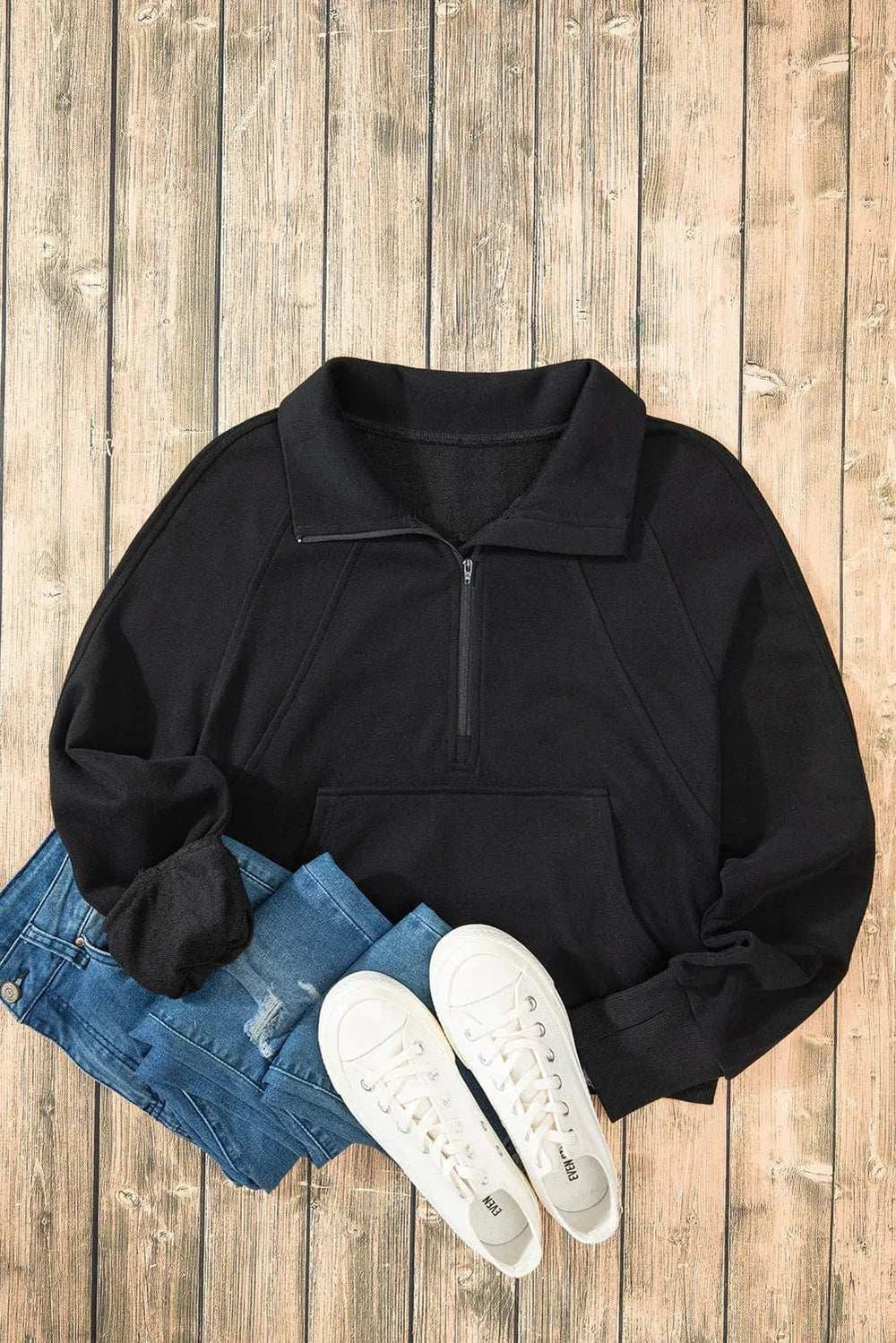 Half Zip Long Sleeve Sweatshirt - Trendsi - Flyclothing LLC