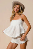 BiBi Fringed Hem Smocked Cami - Trendsi - Flyclothing LLC