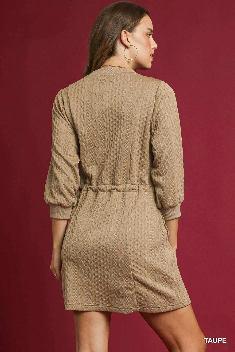 Umgee Drawstring Cable Knit Mini Dress with Pockets - Trendsi - Flyclothing LLC