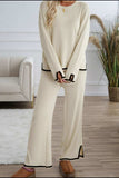 Contrast Trim Round Neck Top and Pants Sweater Set - Trendsi - Flyclothing LLC