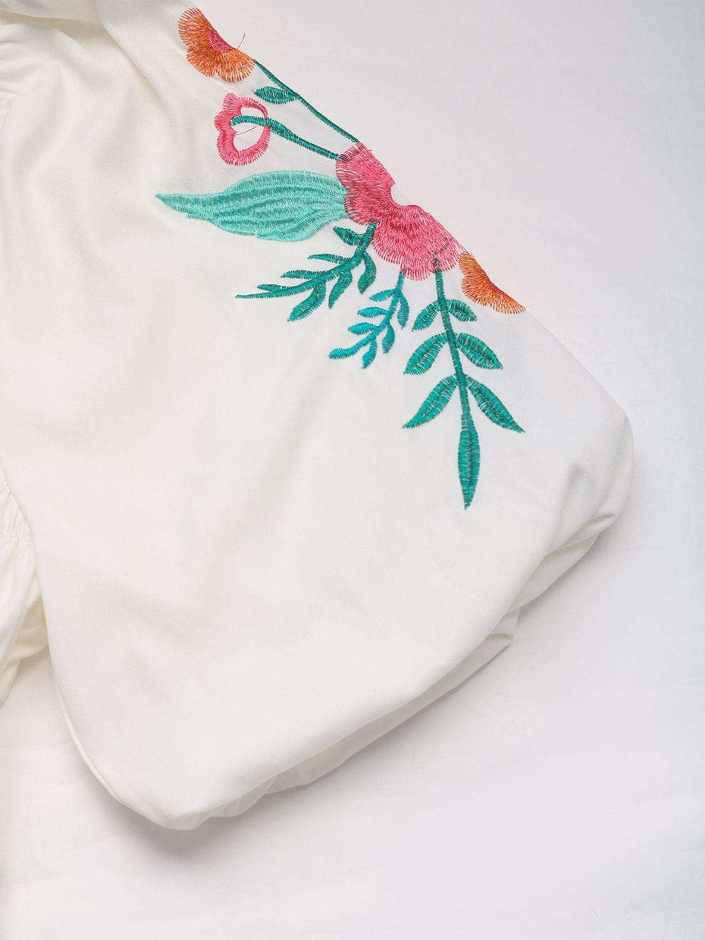 Perfee Embroidered Smocked Square Neck Half Sleeve Blouse - Trendsi - Flyclothing LLC