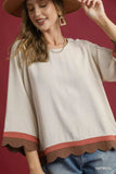 Umgee Scalloped Hem Color Block Top - Trendsi - Flyclothing LLC