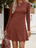 Ribbed Knit Long Sleeve A-Line Dress - Trendsi - Flyclothing LLC