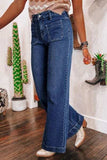 Front Pocket Patch High Waisted Wide Leg Jeans - Trendsi - Flyclothing LLC