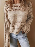 Hollow Out Cable-Knit Boat Neck Sweater - Trendsi - Flyclothing LLC