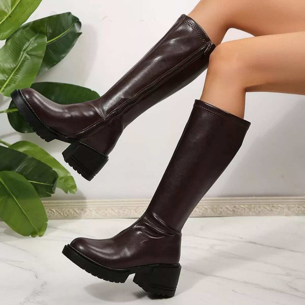 Round Toe Block Heels Boots - Trendsi - Flyclothing LLC