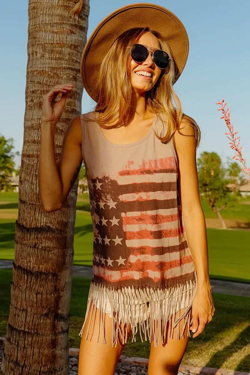 BiBi American Flag Print Knit Sleeveless Top - Trendsi - Flyclothing LLC