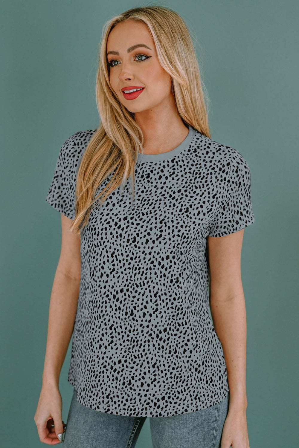 Animal Print Round Neck Short Sleeve T-Shirt - Trendsi - Flyclothing LLC