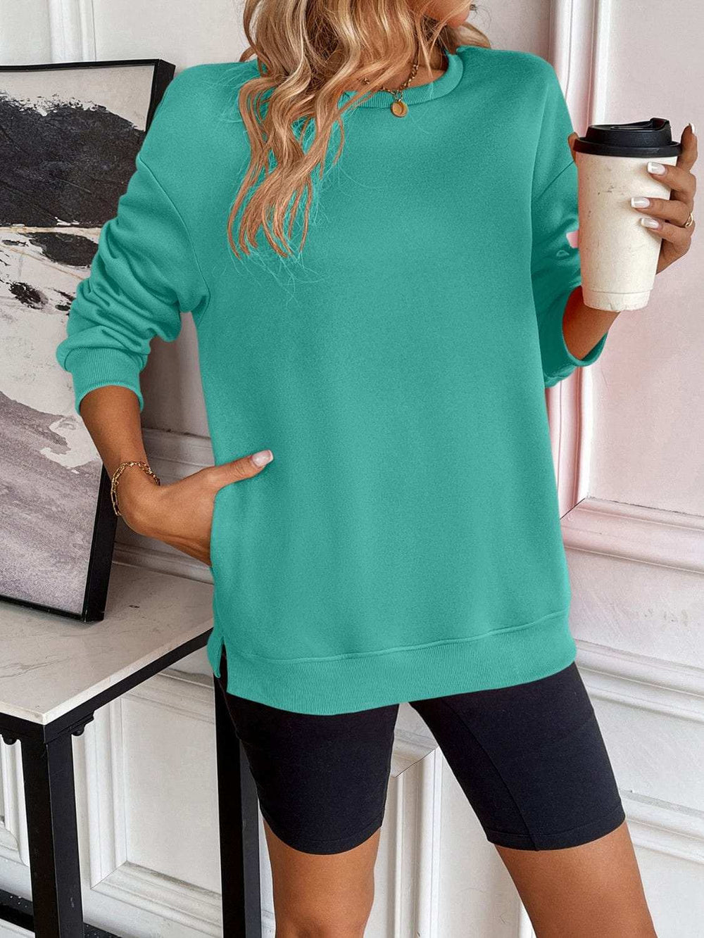 Ivy Lane Round Neck Long Sleeve Sweatshirt - Trendsi - Flyclothing LLC