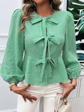Devine Tied Round Neck Long Sleeve Blouse - Trendsi - Flyclothing LLC