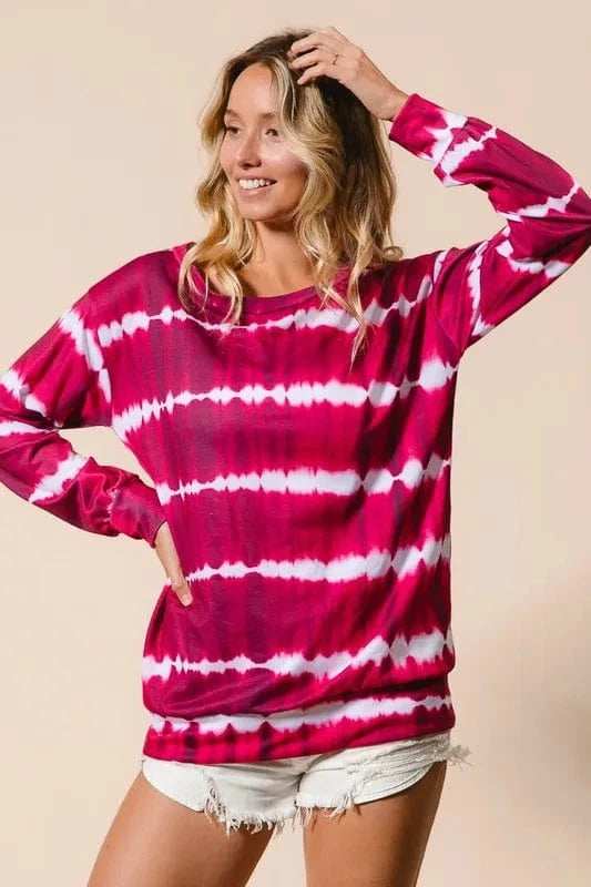 BiBi Tie Dye Print Terry Sweatshirt - Trendsi - Flyclothing LLC