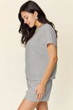 Double Take Full Size Texture Short Sleeve T-Shirt and Drawstring Shorts Set - Trendsi - Flyclothing LLC