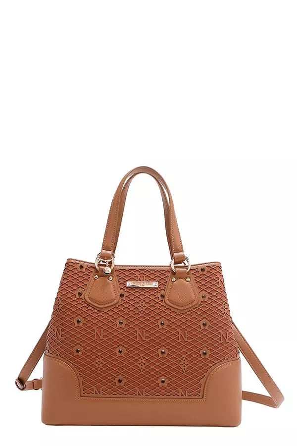 Nicole Lee USA Monogram Pattern Handbag with Rhinestones Decor - Trendsi - Flyclothing LLC