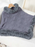 Fuzzy Hem Cable-Knit Poncho - Trendsi - Flyclothing LLC