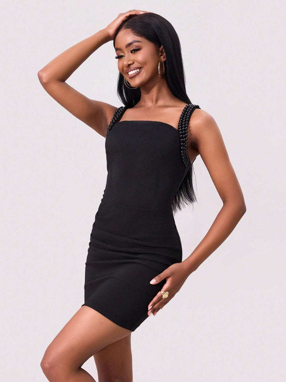 Bead Trim Wide Strap Wrap Dress - Trendsi - Flyclothing LLC