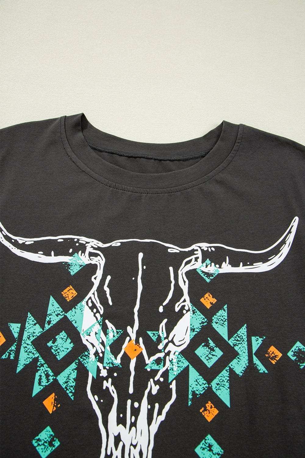 Bull Head Skull Round Neck Short Sleeve T Shirt - Trendsi - Flyclothing LLC