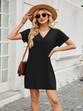 V-Neck Short Sleeve Mini Tee Dress - Trendsi - Flyclothing LLC