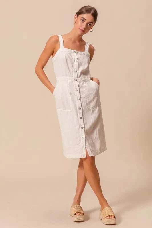 SO ME Button Down Pocket Front Pinafore Dress - Trendsi - Flyclothing LLC