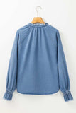 Half Button Long Sleeve Denim Top - Trendsi - Flyclothing LLC