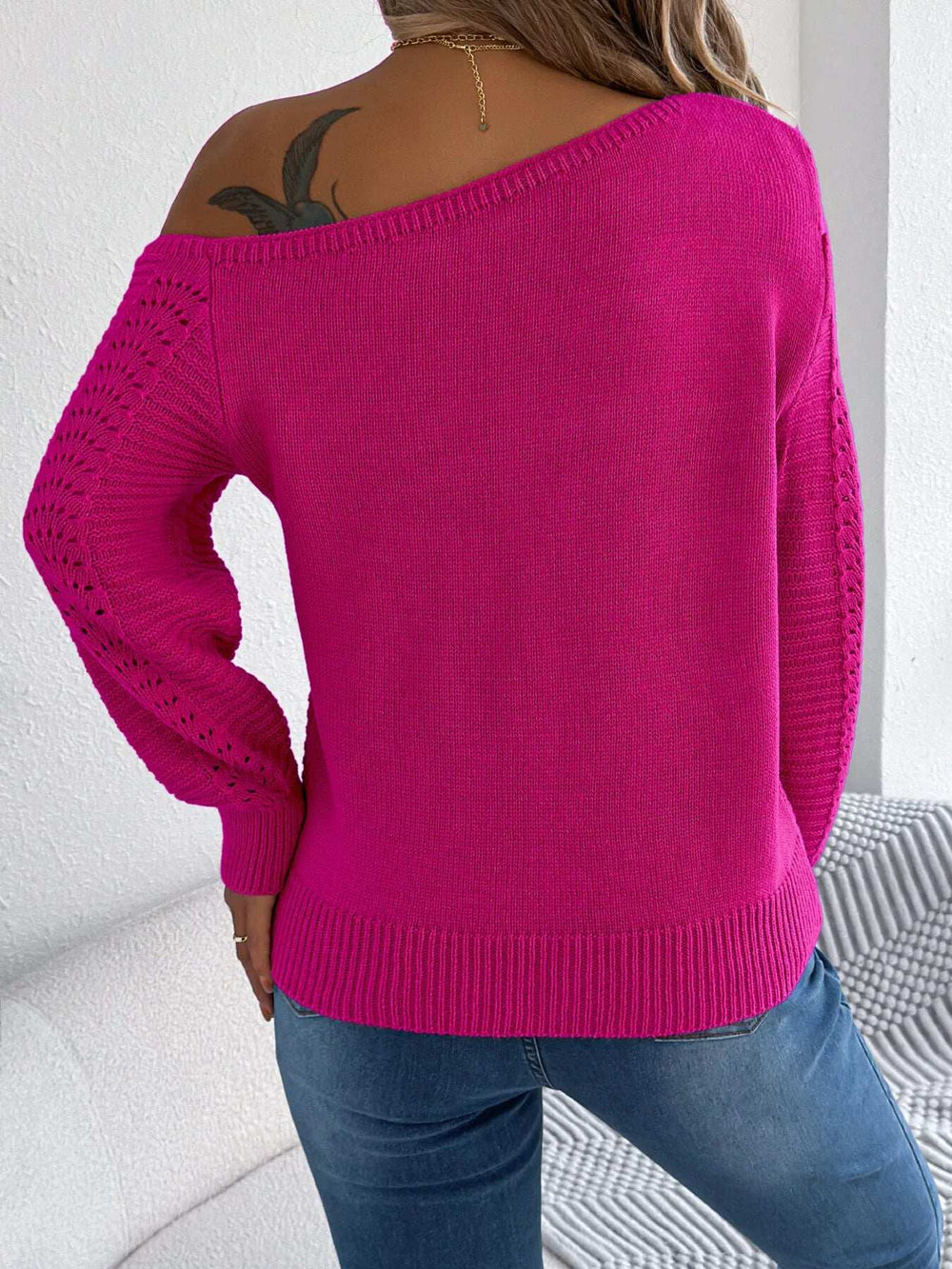 Openwork One Shoulder Cutout Long Sleeve Sweater - Trendsi - Flyclothing LLC