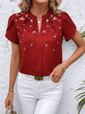 Floral Notched Short Sleeve Blouse - Trendsi - Flyclothing LLC