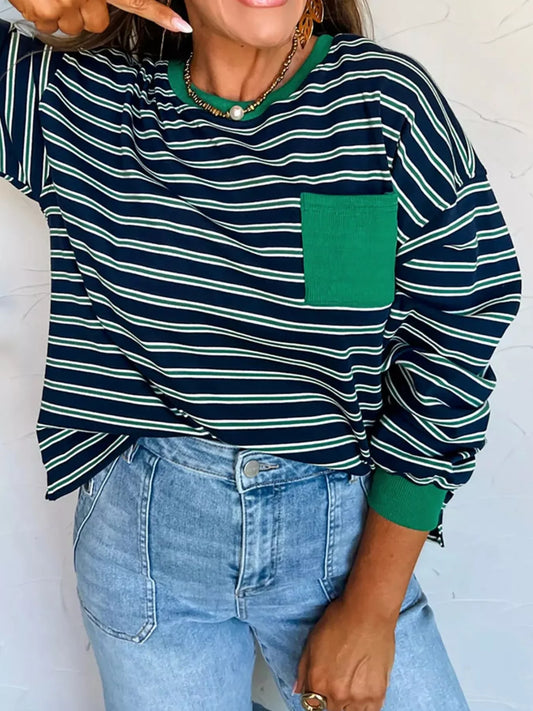 Striped Long Sleeve Top - Trendsi - Flyclothing LLC