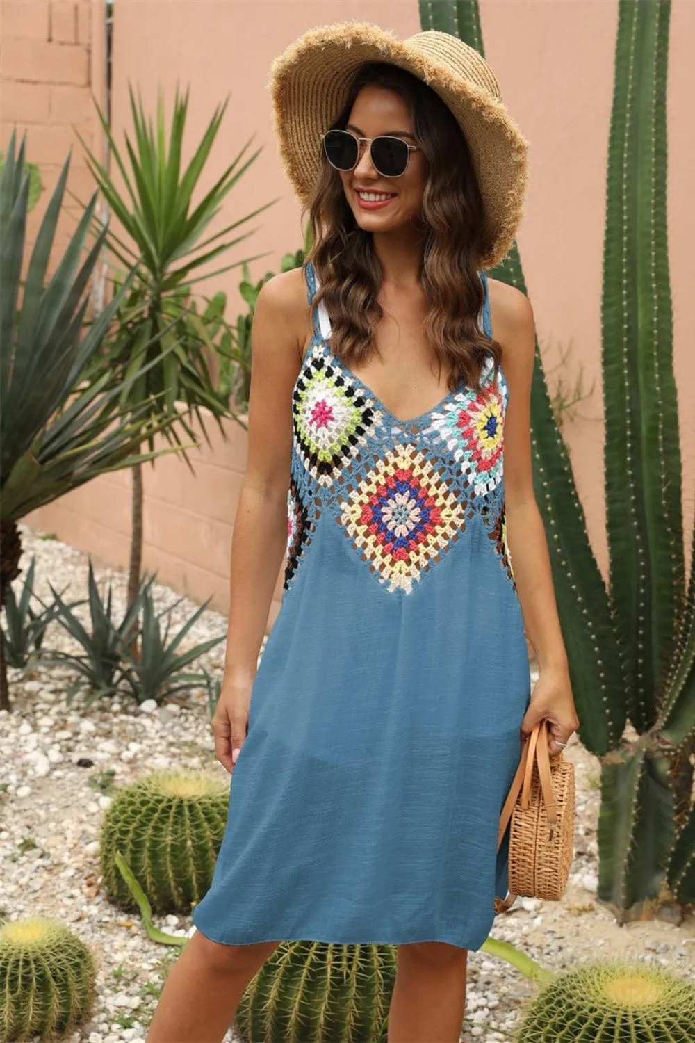 Geometric V-Neck Spaghetti Strap Cover Up Dress - Trendsi - Flyclothing LLC