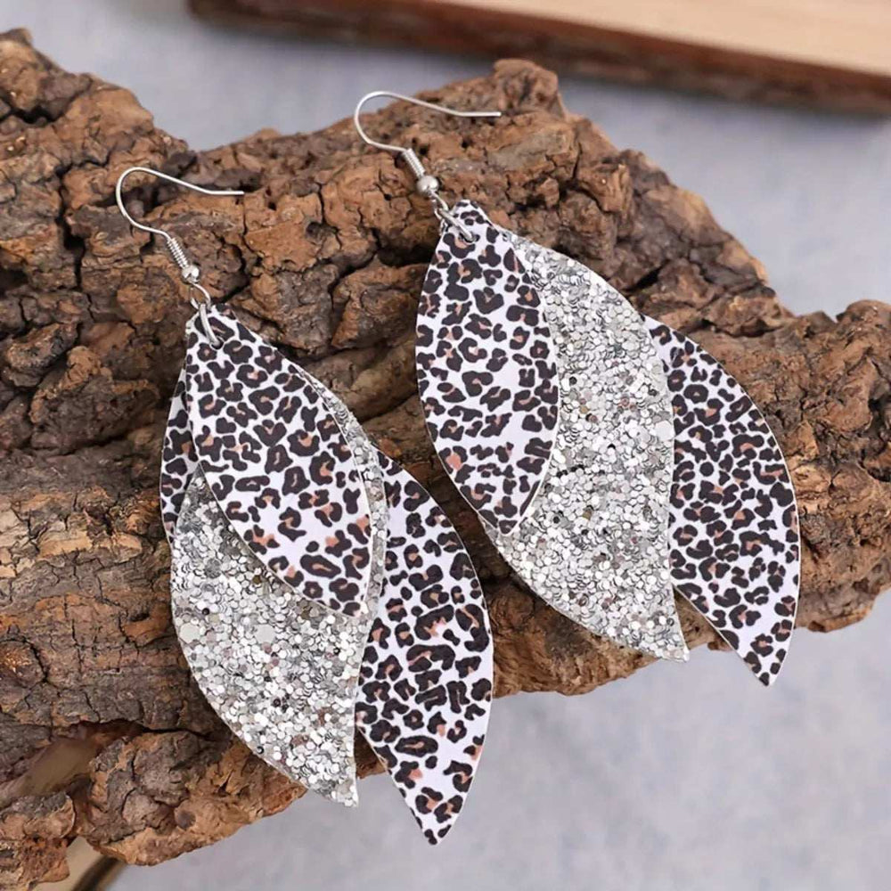 Leopard Print Leather Leaf Drop Earrings - Trendsi - Flyclothing LLC