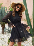 Mock Neck Flounce Sleeve Mini Dress - Trendsi - Flyclothing LLC
