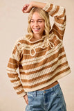 BiBi Striped Open Knit Sweater Top with Front Braided Detail - Trendsi - Flyclothing LLC