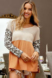 BiBi Color Block Leopard V Neck Knit Top - Trendsi - Flyclothing LLC