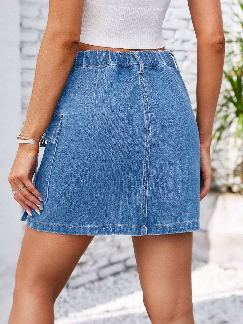 Pocketed Buttoned Denim Skirt - Trendsi - Flyclothing LLC