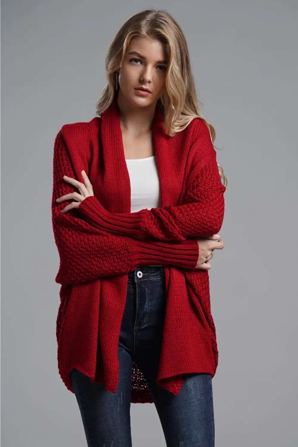 Open Front Batwing Sleeve Cardigan - Trendsi - Flyclothing LLC