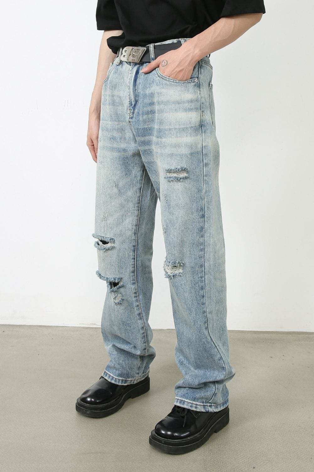 Men's Distressed Jeans with Pockets - Trendsi - Flyclothing LLC