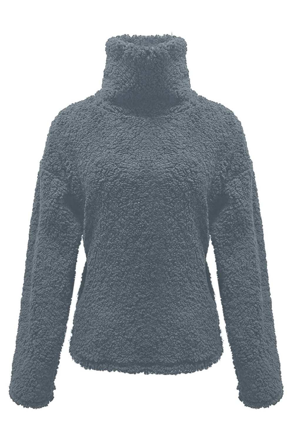 Fuzzy Turtleneck Long Sleeve Sweatshirt - Trendsi - Flyclothing LLC