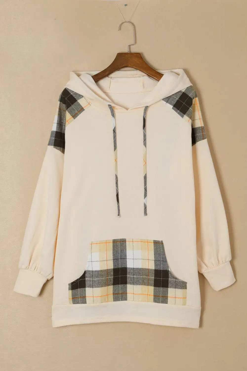 Drawstring Plaid Long Sleeve Hoodie - Trendsi - Flyclothing LLC