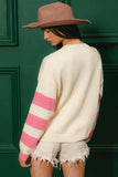 BiBi Colorful Floral Patched Sweater with Striped Sleeve - Trendsi - Flyclothing LLC