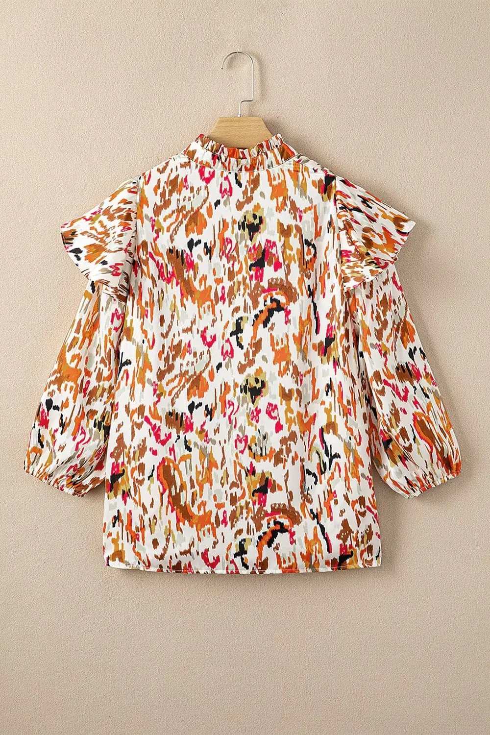 Abstract Print 3/4 Sleeve Ruffle Blouse - Trendsi - Flyclothing LLC